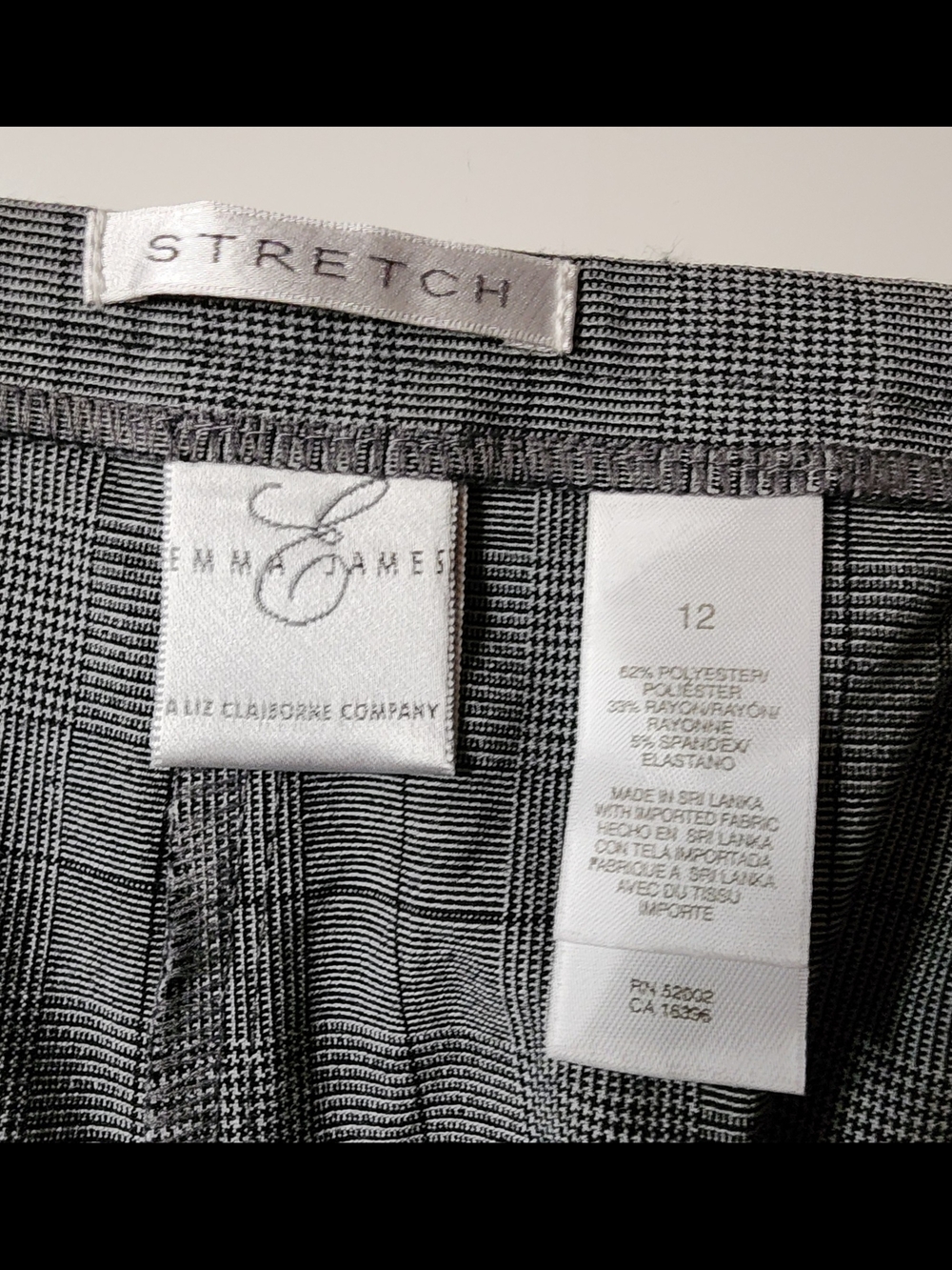 Vintage Liz Claiborne Gray Plaid Women's Dress Pants Emma James Stretch